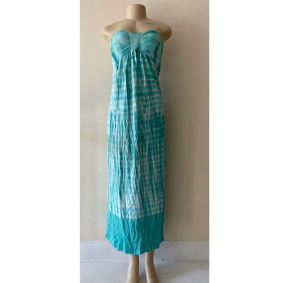 UPSTYLE Teal Blue Tie-dye Sleeveless Sweetheart Smocked Maxi Dress Size M - Picture 1 of 7